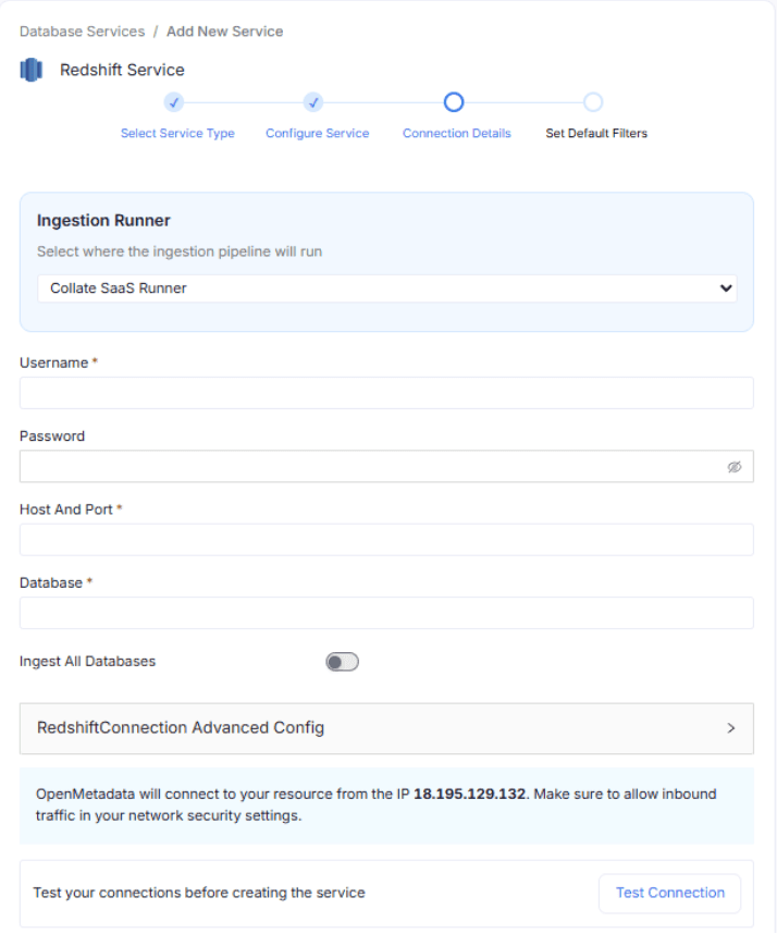 Redshift Connection Details