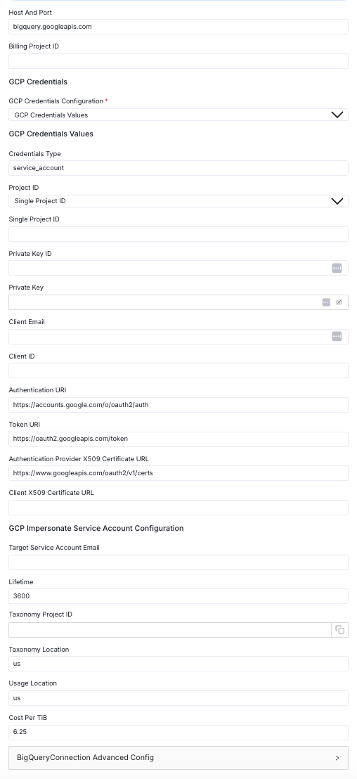 BigQuery Connection Details