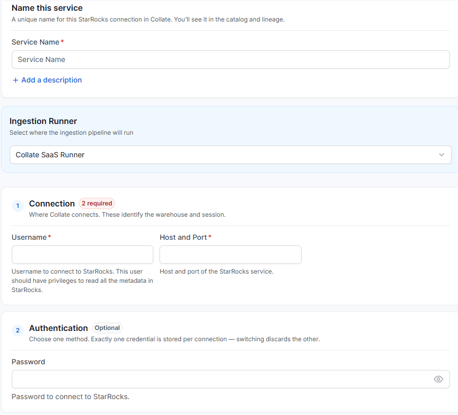 Configure the StarRocks connection in Collate